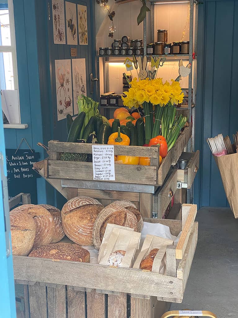 shop interior, bread and veg