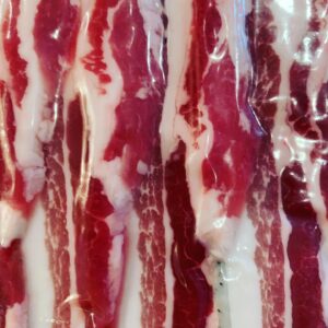 Our popular GM Free Berkshire Dry Cured Streaky Bacon